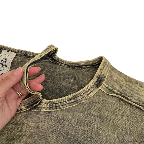 Free People We The Free Army Green Distressed Alex Split Shoulder Tee, Size Med. - Picture 9 of 14